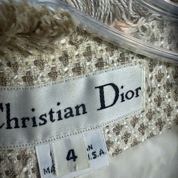 Vintage Christian Dior Cream Tan Fringe Button Up Blazer Jacket Size 4 - Picture 7 of 11
